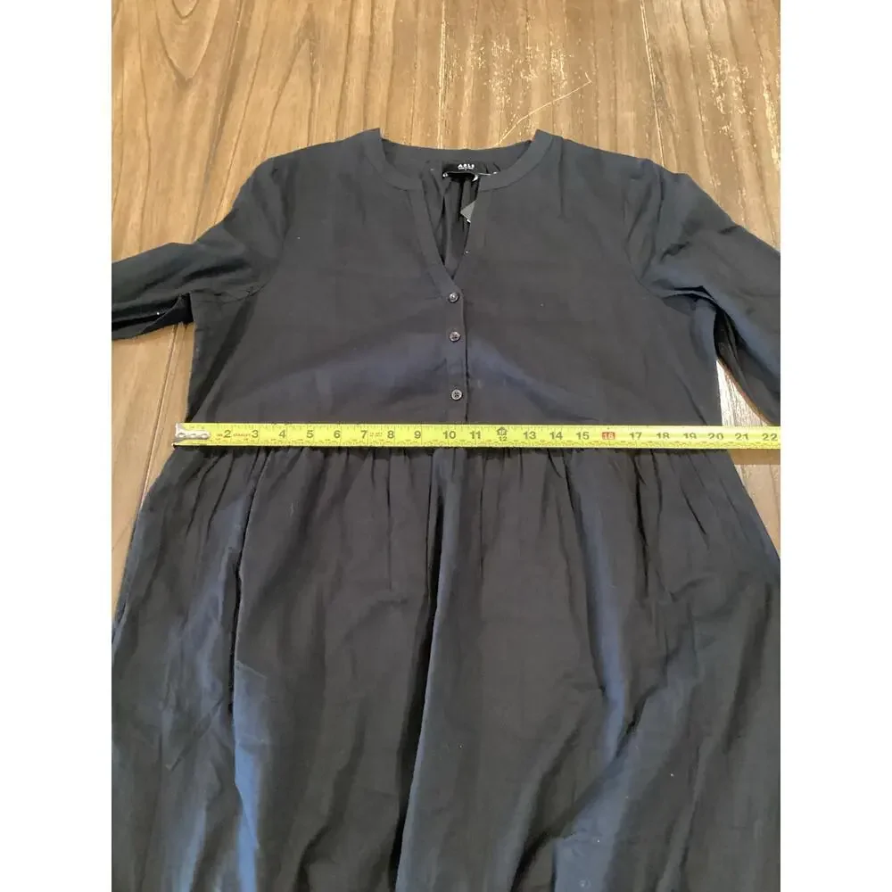 ABLE Jane Maxi Midi Dress Tiered Long Sleeve Black Cotton Fall L NWT - Picture 7 of 9